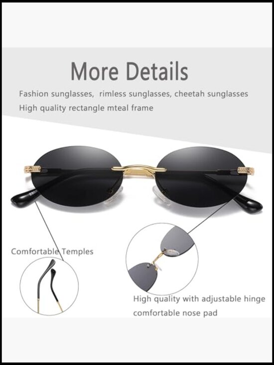 Metal Frame Retro Oval Sunglasses UV400 Protection Rimless